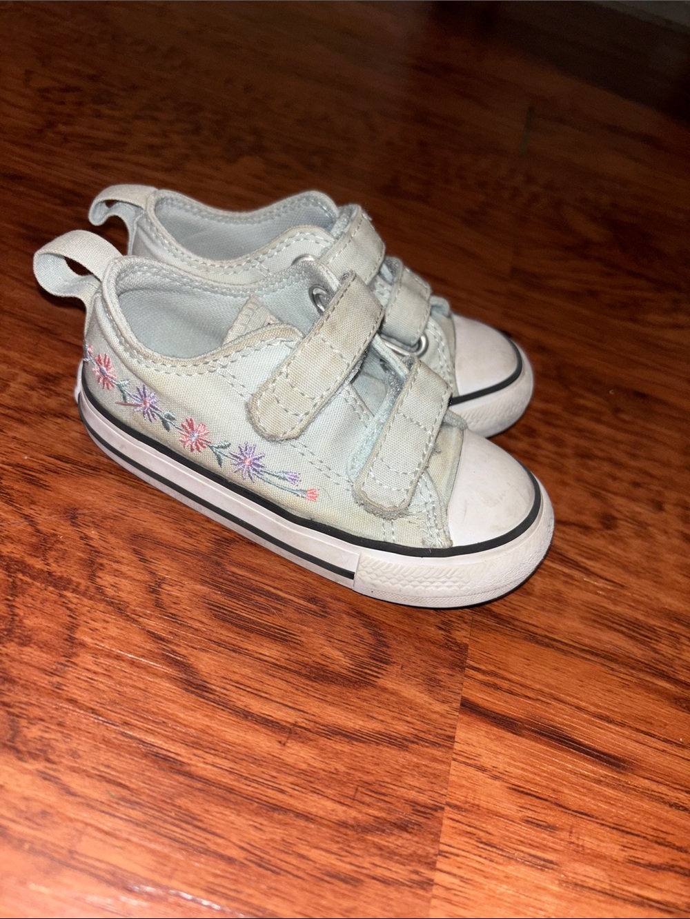 Toddler Light Gray Floral Canvas Sneakers with Double Velcro